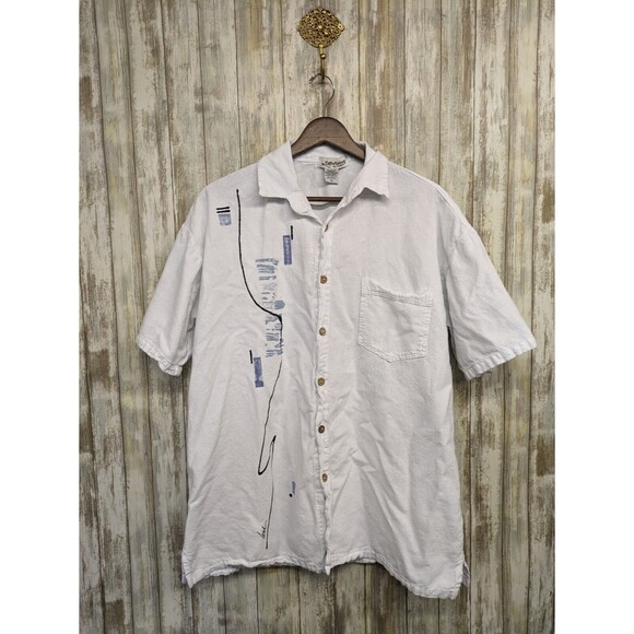 Expressions By Leslie Women's Art Wear 100% Cotton Short Sleeve Button Down Top - Picture 1 of 12